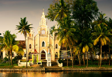 Church in the backwaters of Kerala, India
