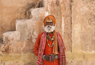 India, Rajasthan, Jaipur, the Amber Fort, an Indian sadhu